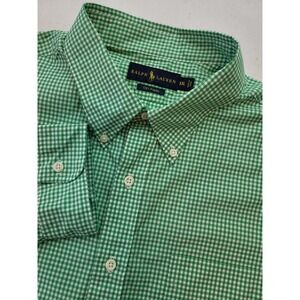 Ralph Lauren‎ 120's Poplin Gingham Button Down Shirt Mnes 2XL Green Long Sleeve